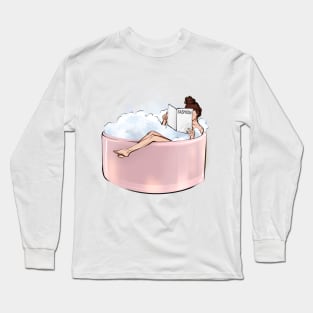 Relaxed woman taking bath reading fashion magazine Long Sleeve T-Shirt